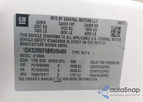 2011 GMC Yukon Xl 1500 Denali z USA, uszkodzony, nr VIN 1GKS2MEF9BR309489